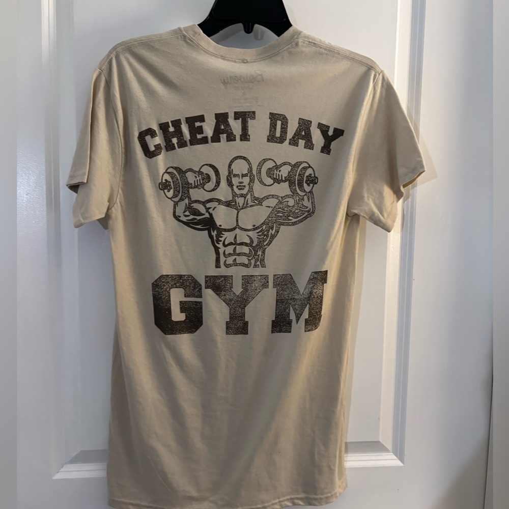 Mens Cheat Day Gym Graphic T-Shirt - Beige Sz Small